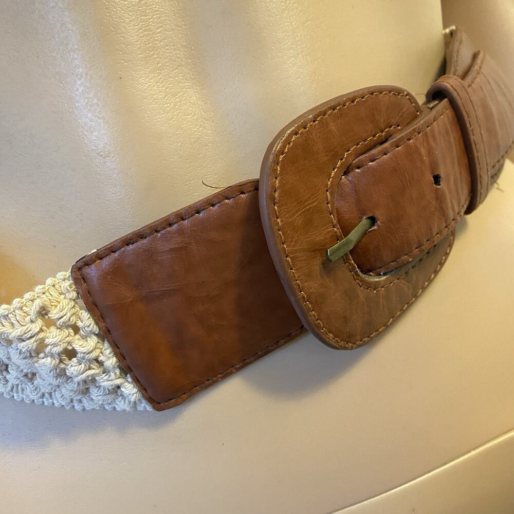 Vintage 90s Y2K Beige Brown Faux Leather Stretch Fairy grunge indie belt L 33”